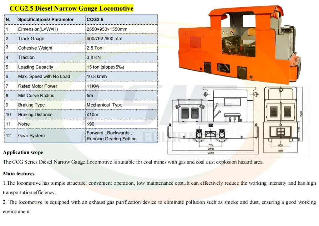 Ccg Series Diesel Mining Explosion-Proof Narrow Gauge Small Locomotive